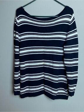 East 5th Navy & White Off-Shoulder Striped Knit Sweater